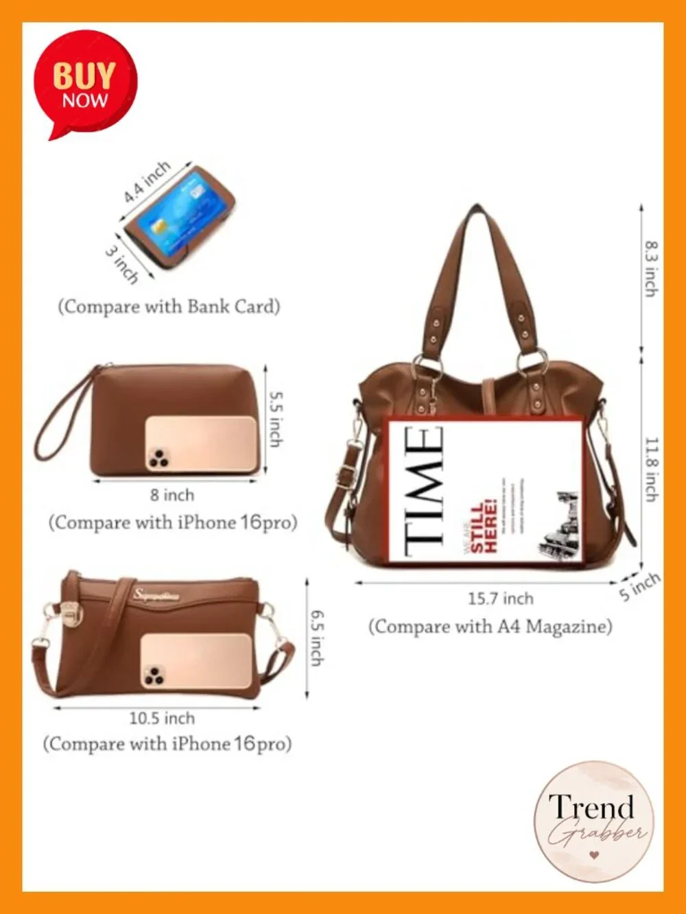 Vegan Leather Hobo Tote Handbag Set 4pcs Large Capacity Detachable Strap
